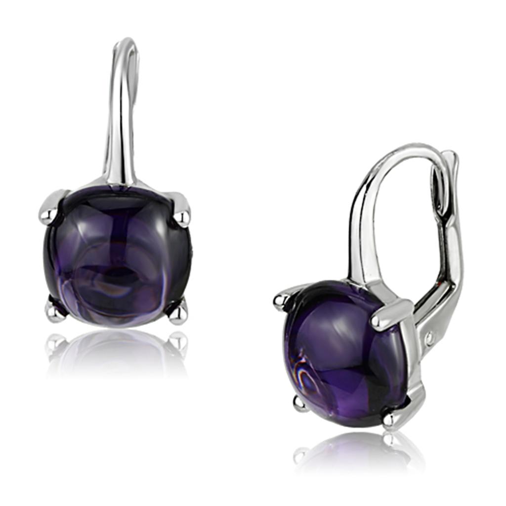 3W353 - Rhodium Brass Earrings with AAA Grade CZ  in Amethyst LuxuryLifeWay Online Store