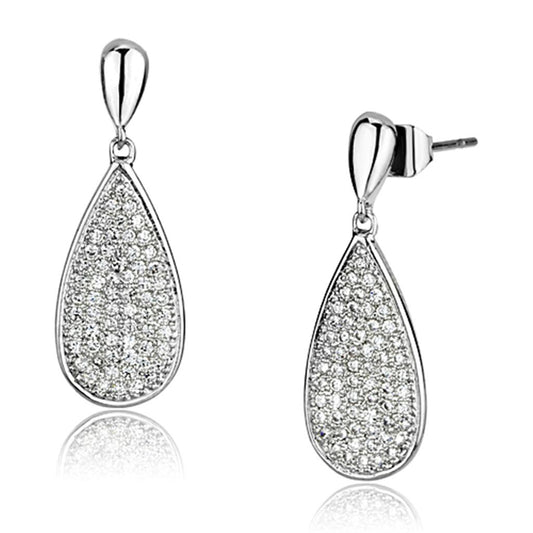 3W380 - Rhodium Brass Earrings with AAA Grade CZ  in Clear LuxuryLifeWay Online Store