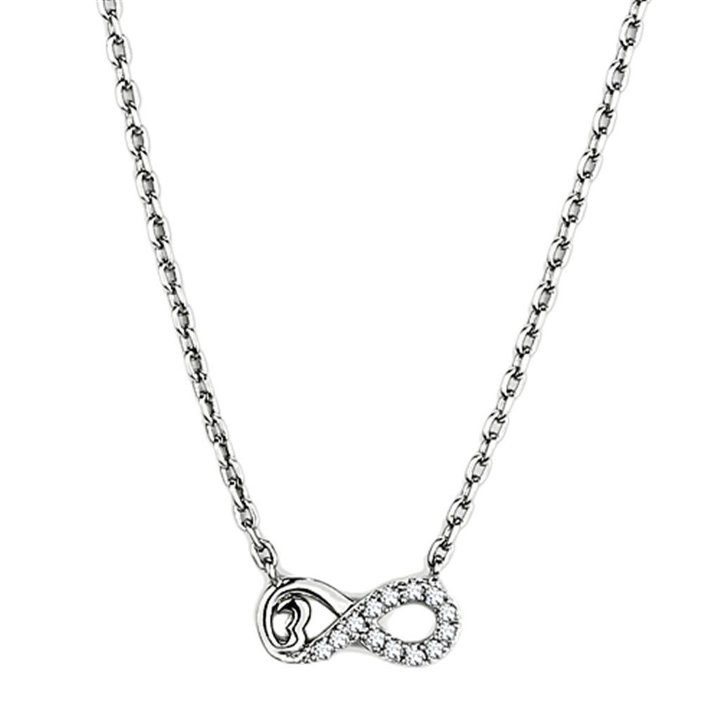 3W418 - Rhodium Brass Necklace with AAA Grade CZ  in Clear LuxuryLifeWay Online Store