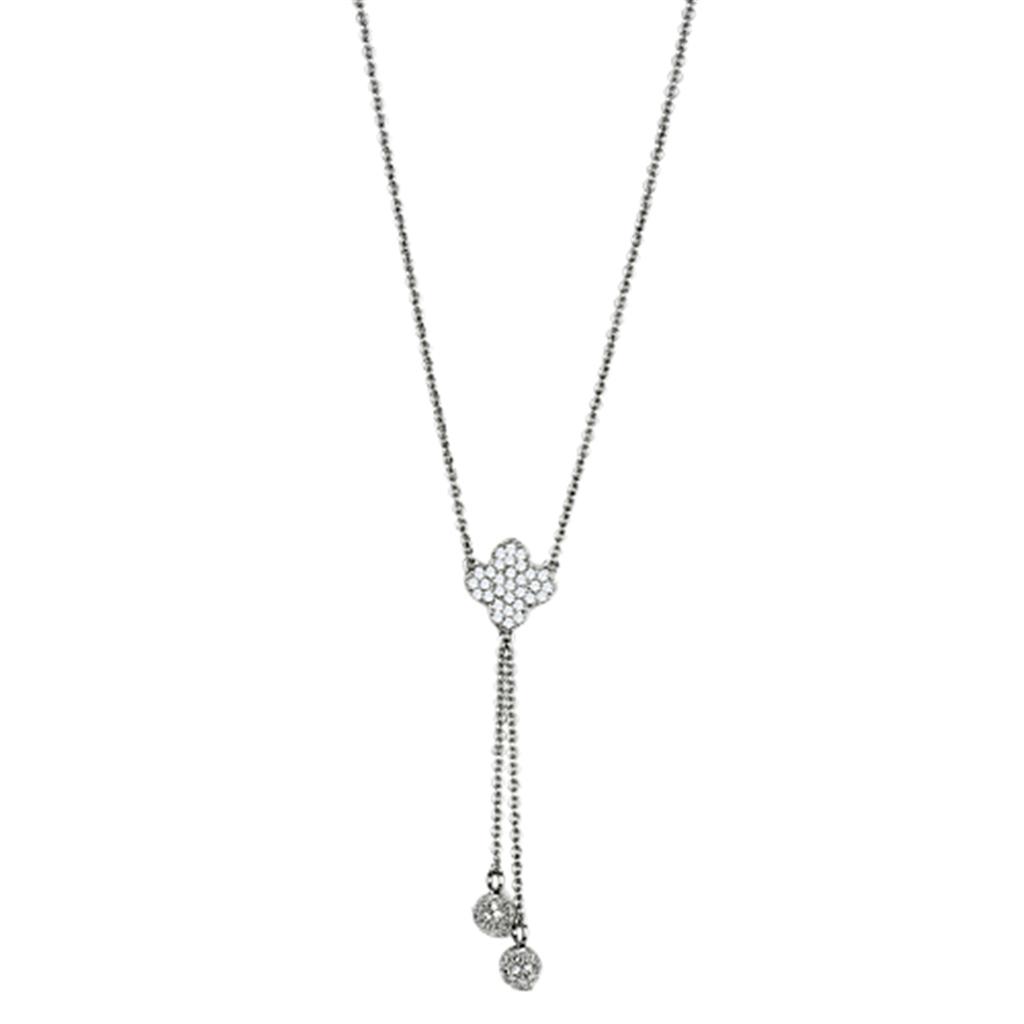 3W427 - Rhodium Brass Necklace with AAA Grade CZ  in Clear LuxuryLifeWay Online Store