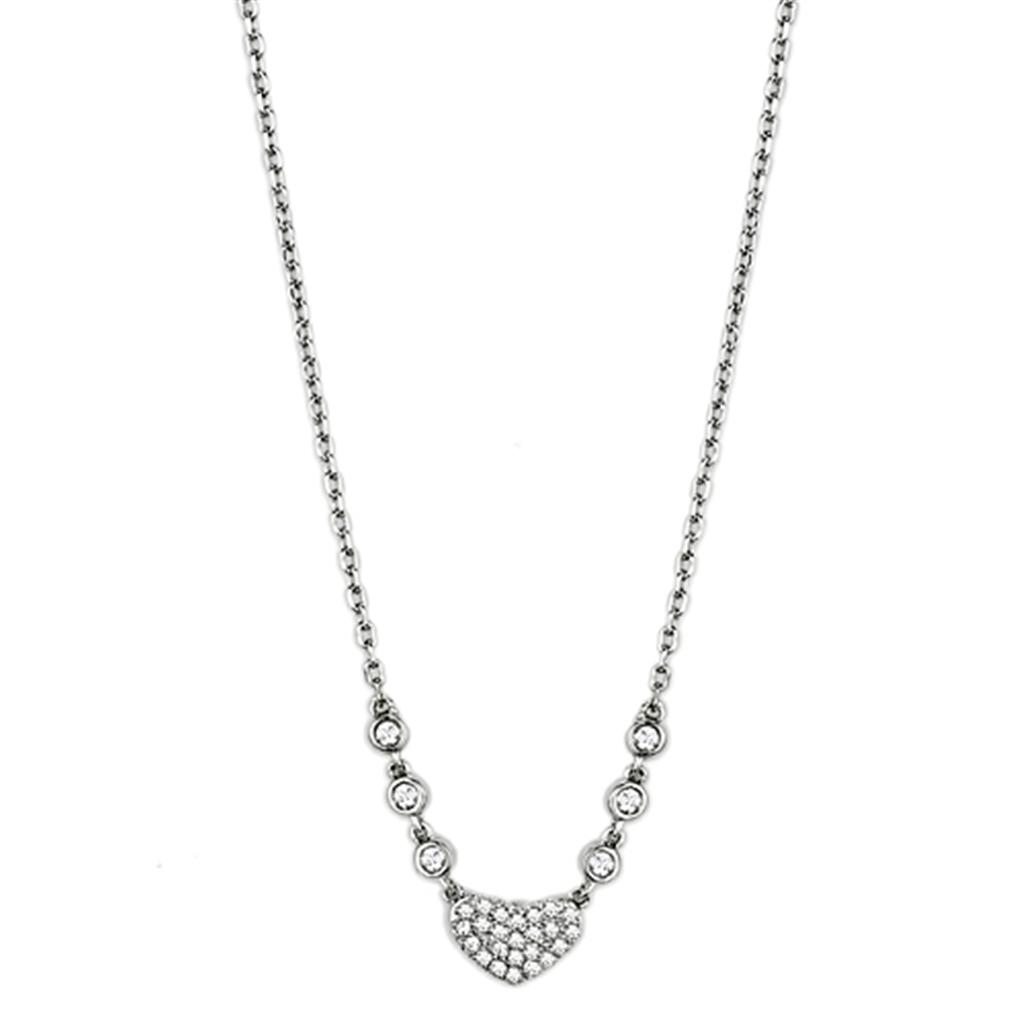 3W433 - Rhodium Brass Necklace with AAA Grade CZ  in Clear LuxuryLifeWay Online Store
