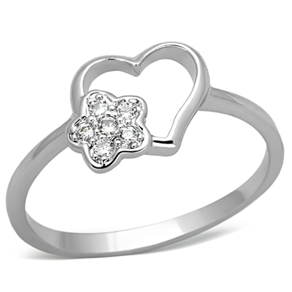 3W472 - Rhodium Brass Ring with AAA Grade CZ  in Clear LuxuryLifeWay Online Store