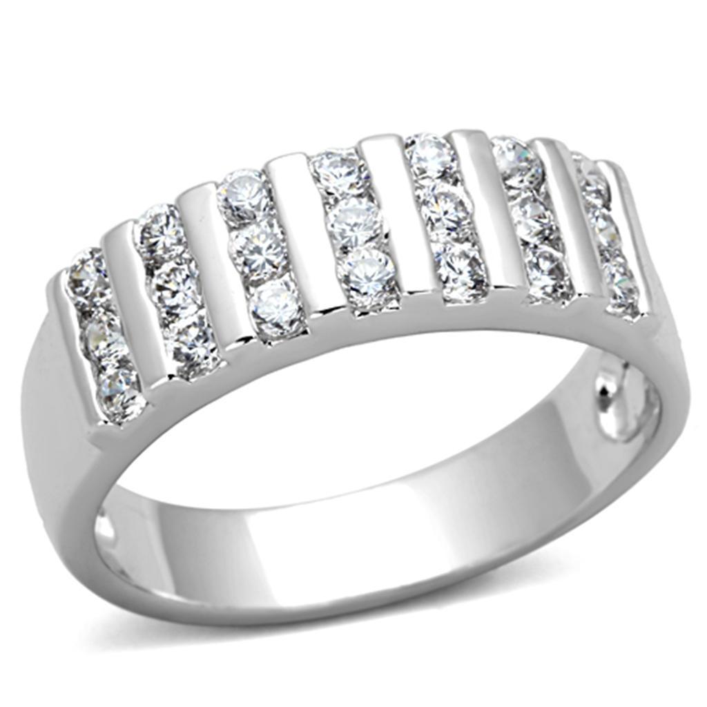 3W488 - Rhodium Brass Ring with AAA Grade CZ  in Clear LuxuryLifeWay Online Store
