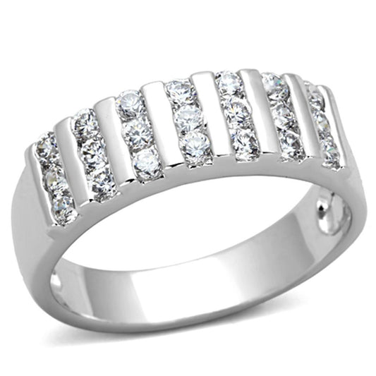 3W488 - Rhodium Brass Ring with AAA Grade CZ  in Clear LuxuryLifeWay Online Store