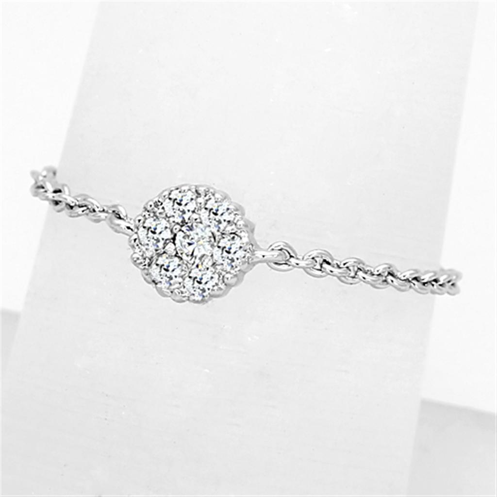 3W516 - Rhodium Brass Ring with AAA Grade CZ  in Clear LuxuryLifeWay Online Store