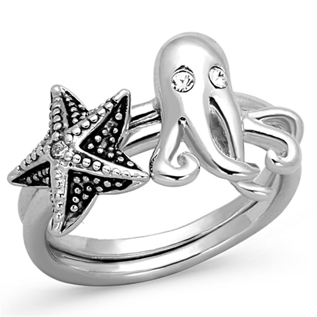 3W564 - Rhodium Brass Ring with Top Grade Crystal  in Clear LuxuryLifeWay Online Store