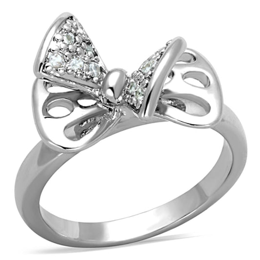 3W570 - Rhodium Brass Ring with AAA Grade CZ  in Clear LuxuryLifeWay Online Store