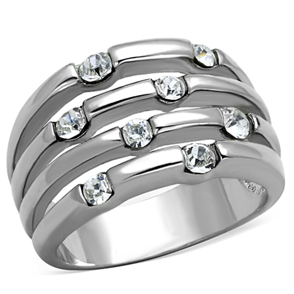 3W581 - Rhodium Brass Ring with Top Grade Crystal  in Clear LuxuryLifeWay Online Store