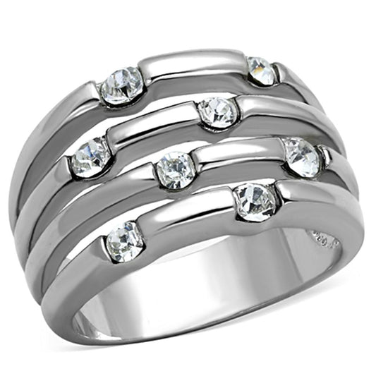 3W581 - Rhodium Brass Ring with Top Grade Crystal  in Clear LuxuryLifeWay Online Store