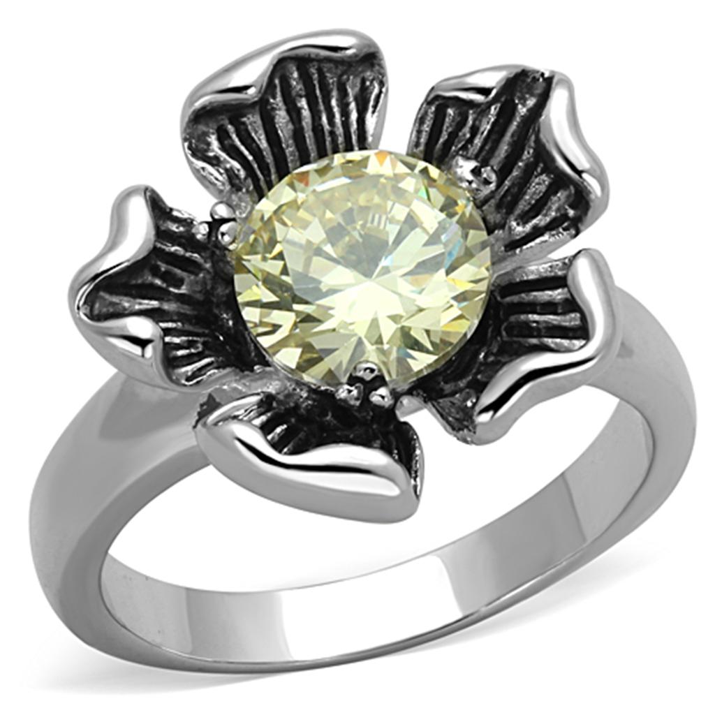 3W585 - Rhodium Brass Ring with AAA Grade CZ  in Citrine Yellow LuxuryLifeWay Online Store