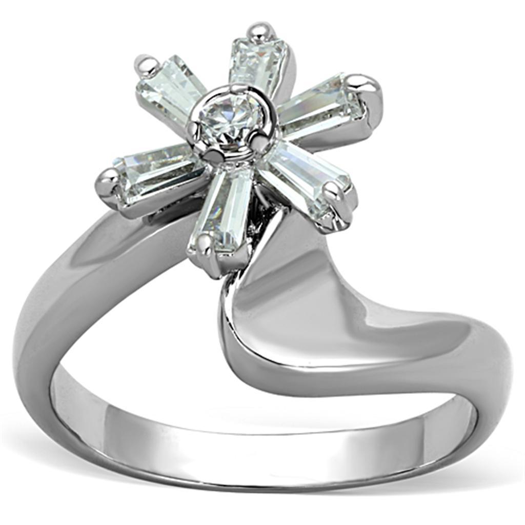 3W593 - Rhodium Brass Ring with AAA Grade CZ  in Clear LuxuryLifeWay Online Store