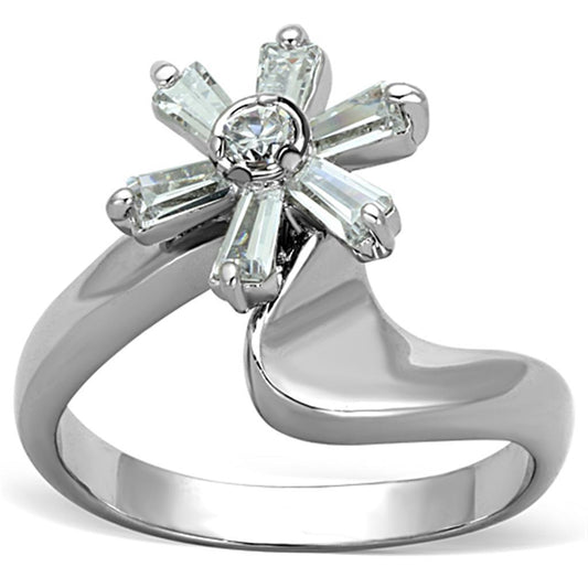 3W593 - Rhodium Brass Ring with AAA Grade CZ  in Clear LuxuryLifeWay Online Store