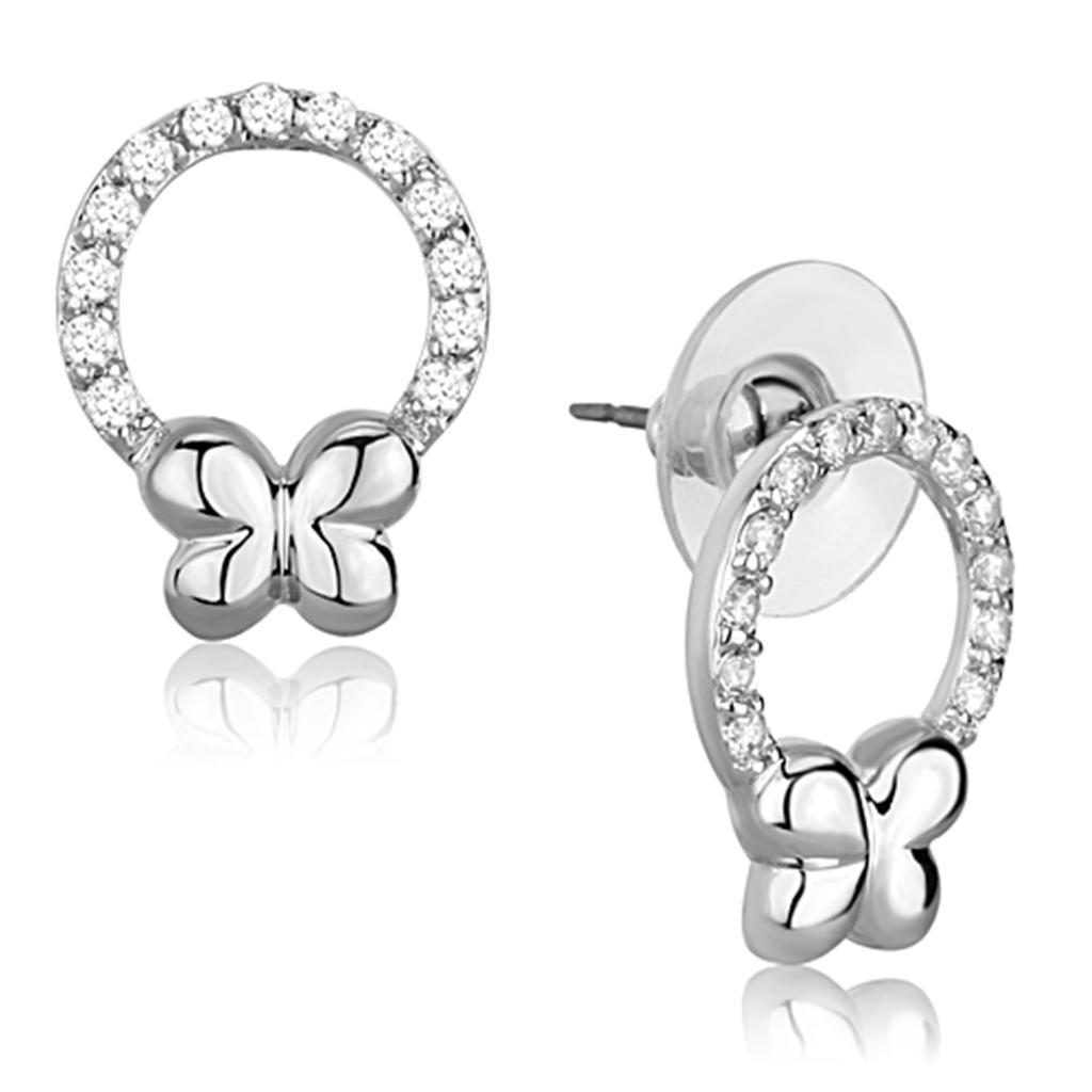 3W620 - Rhodium Brass Earrings with AAA Grade CZ  in Clear LuxuryLifeWay Online Store