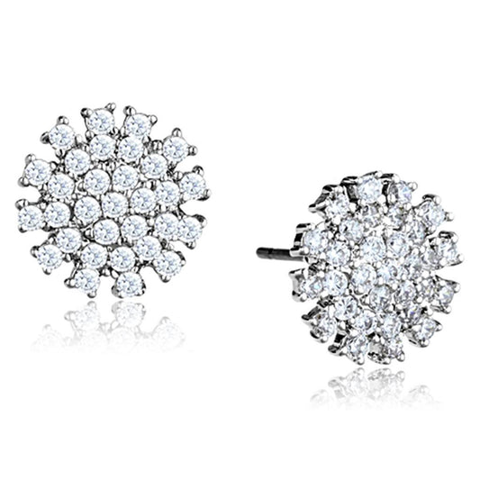 3W694 - Rhodium Brass Earrings with AAA Grade CZ  in Clear LuxuryLifeWay Online Store