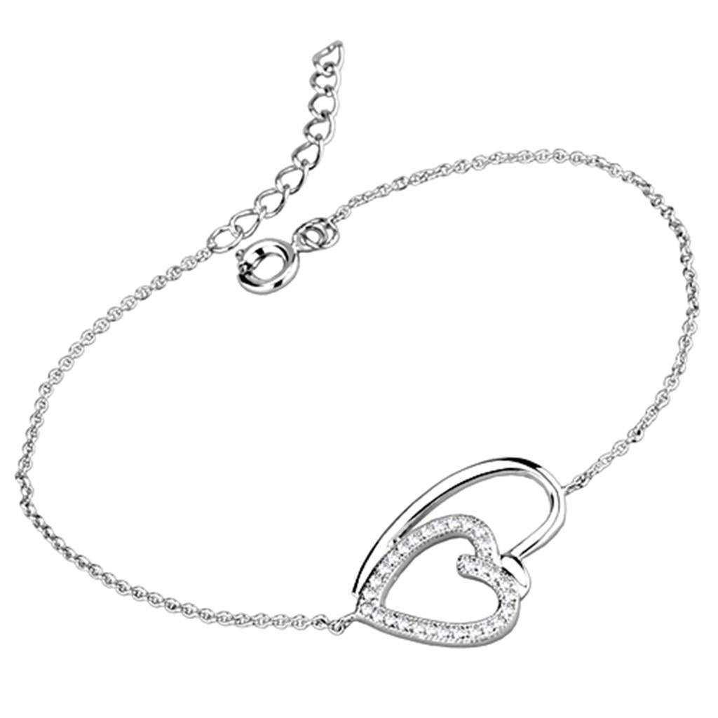 3W715 - Rhodium Brass Bracelet with AAA Grade CZ  in Clear LuxuryLifeWay Online Store