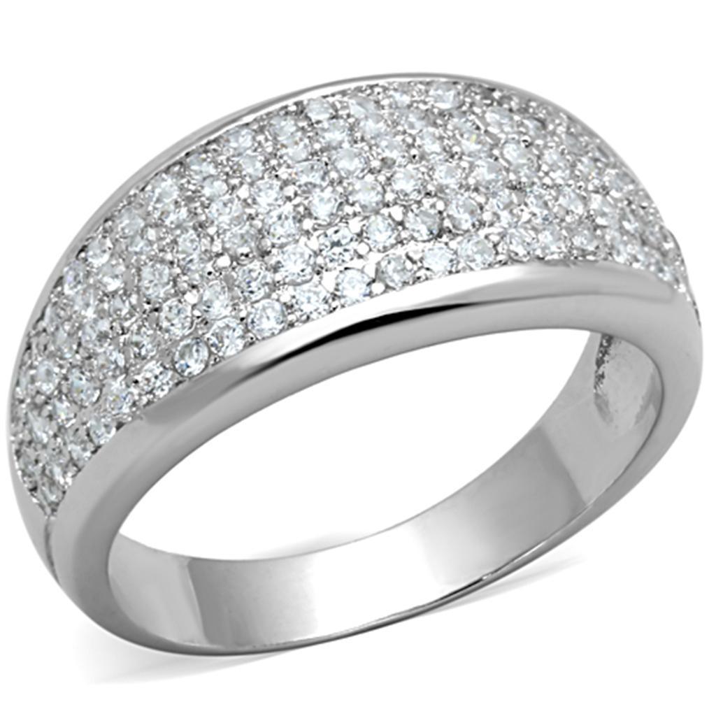 3W730 - Rhodium Brass Ring with AAA Grade CZ  in Clear LuxuryLifeWay Online Store