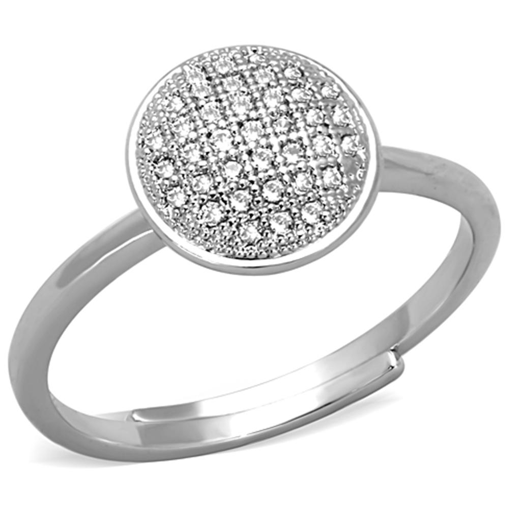 3W749 - Rhodium Brass Ring with AAA Grade CZ  in Clear LuxuryLifeWay Online Store