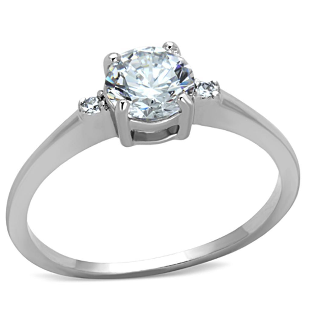 3W786 - Rhodium Brass Ring with AAA Grade CZ  in Clear LuxuryLifeWay Online Store