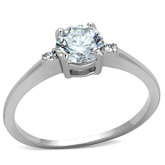 3W786 - Rhodium Brass Ring with AAA Grade CZ  in Clear LuxuryLifeWay Online Store