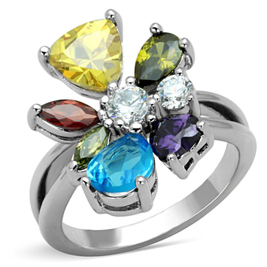 Jaime Cocktail Ring - Rhodium Brass, AAA CZ , Multi Color - 3W789 LuxuryLifeWay Online Store