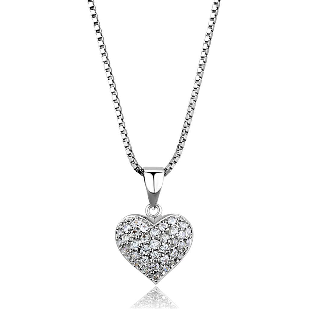 3W793 - Rhodium Brass Chain Pendant with AAA Grade CZ  in Clear LuxuryLifeWay Online Store