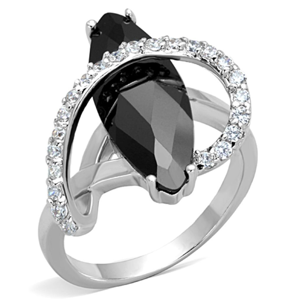 3W800 - Rhodium Brass Ring with AAA Grade CZ  in Jet LuxuryLifeWay Online Store