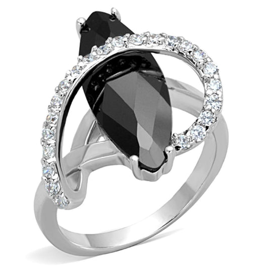 3W800 - Rhodium Brass Ring with AAA Grade CZ  in Jet LuxuryLifeWay Online Store