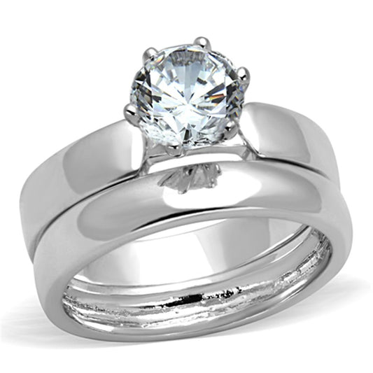 3W805 - Rhodium Brass Ring with AAA Grade CZ  in Clear LuxuryLifeWay Online Store