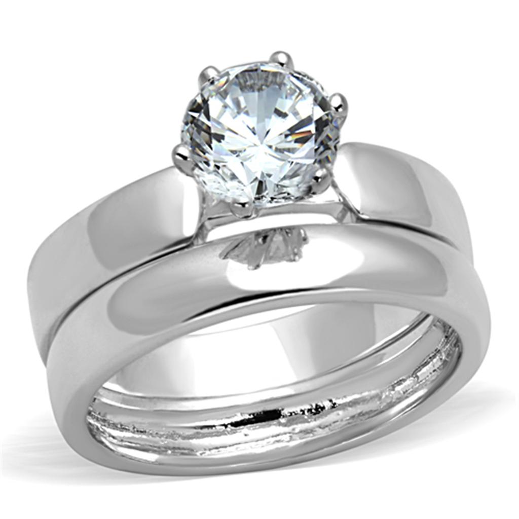 3W805 - Rhodium Brass Ring with AAA Grade CZ  in Clear LuxuryLifeWay Online Store