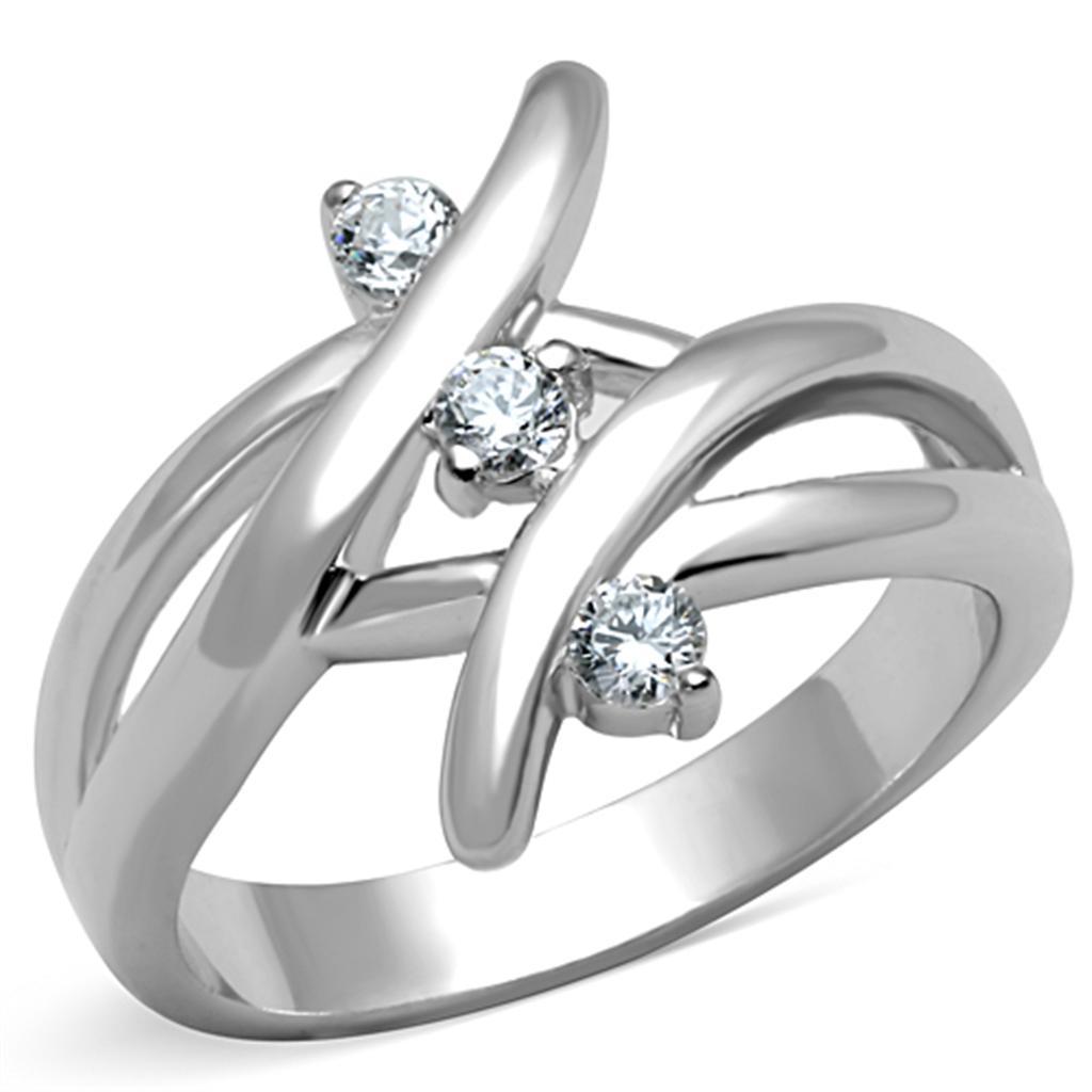 3W833 - Rhodium Brass Ring with AAA Grade CZ  in Clear LuxuryLifeWay Online Store