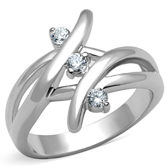 3W833 - Rhodium Brass Ring with AAA Grade CZ  in Clear LuxuryLifeWay Online Store
