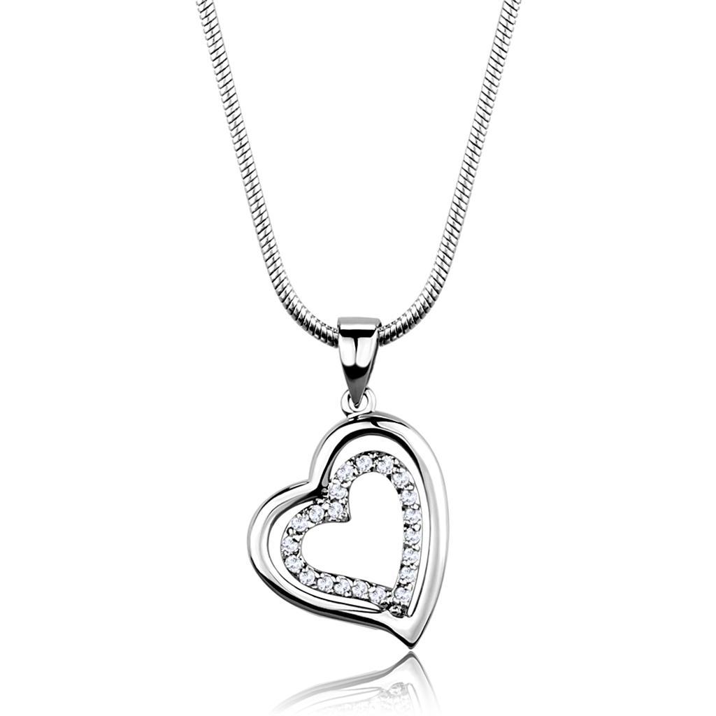 3W841 - Rhodium Brass Chain Pendant with AAA Grade CZ  in Clear LuxuryLifeWay Online Store