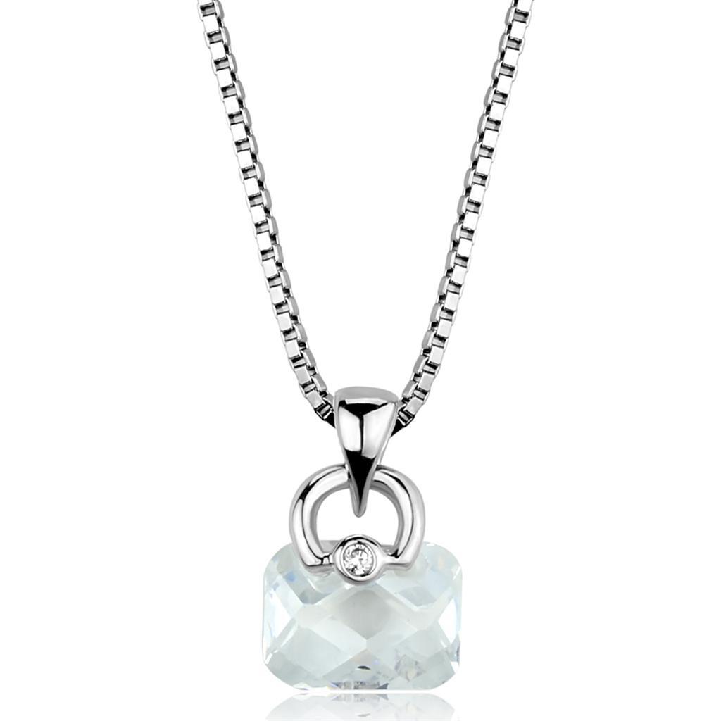 3W844 - Rhodium Brass Chain Pendant with AAA Grade CZ  in Clear LuxuryLifeWay Online Store