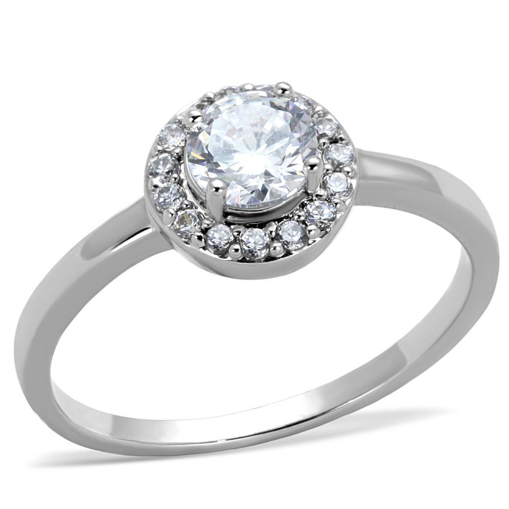 3W863 - Rhodium Brass Ring with AAA Grade CZ  in Clear LuxuryLifeWay Online Store