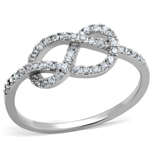 3W876 - Rhodium Brass Ring with AAA Grade CZ  in Clear LuxuryLifeWay Online Store