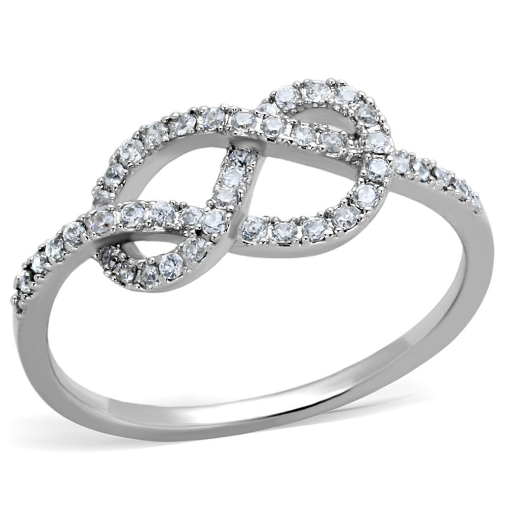 3W876 - Rhodium Brass Ring with AAA Grade CZ  in Clear LuxuryLifeWay Online Store