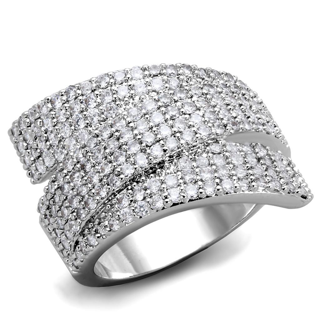 3W883 - Rhodium Brass Ring with AAA Grade CZ  in Clear LuxuryLifeWay Online Store