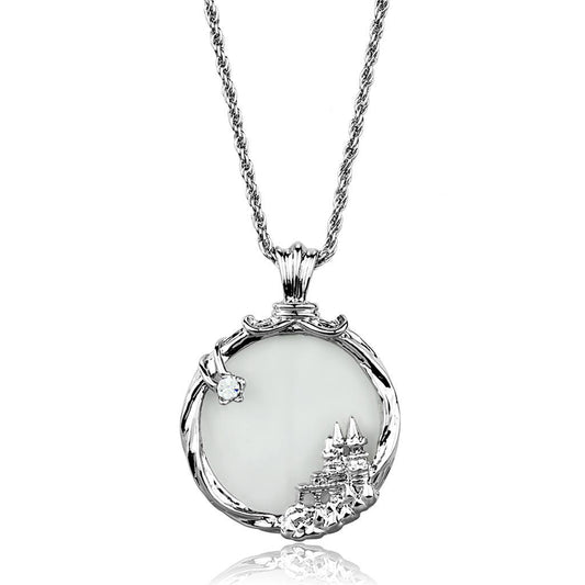3W907 - Rhodium Brass Magnifier pendant with Top Grade Crystal  in Clear LuxuryLifeWay Online Store
