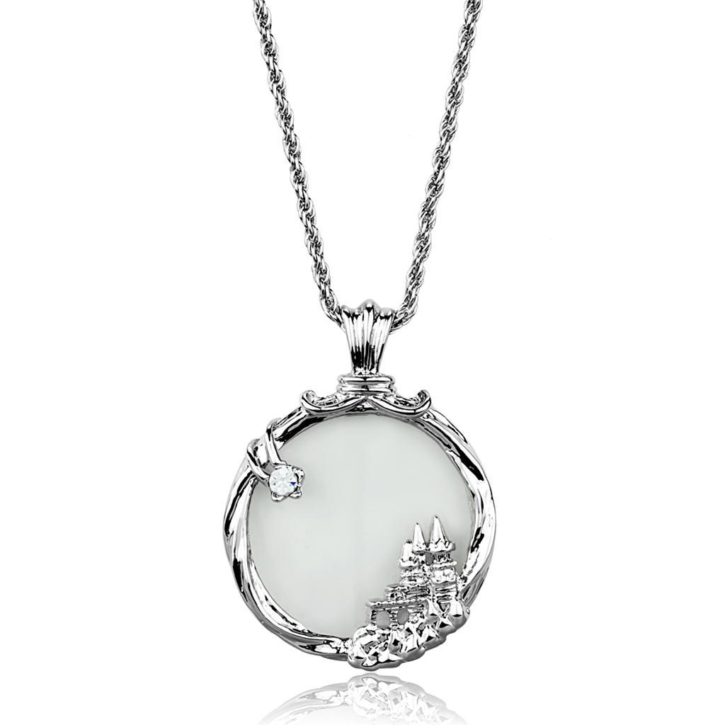 3W907 - Rhodium Brass Magnifier pendant with Top Grade Crystal  in Clear LuxuryLifeWay Online Store