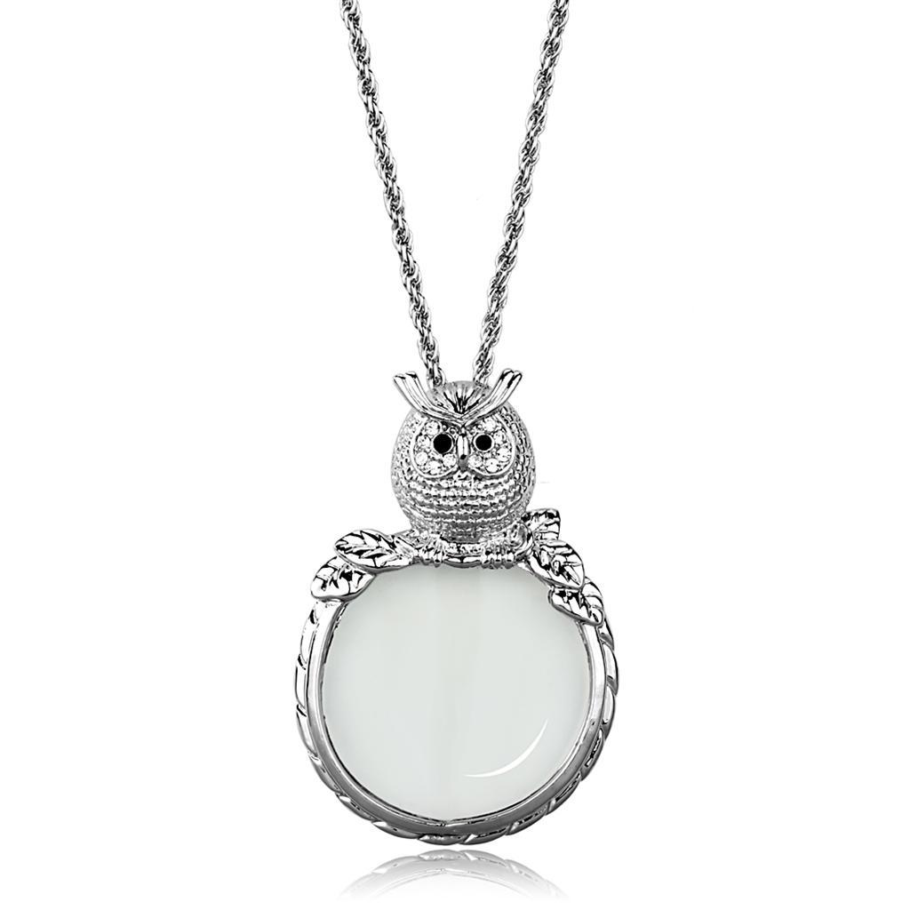 3W917 - Rhodium Brass Magnifier pendant with Top Grade Crystal  in Clear LuxuryLifeWay Online Store