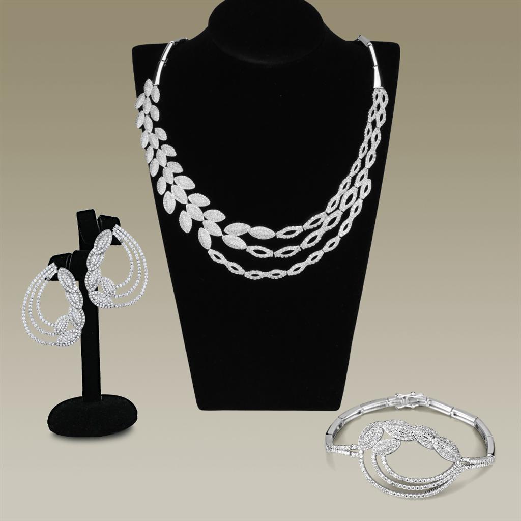 3W922 - Rhodium Brass Jewelry Sets with AAA Grade CZ  in Clear LuxuryLifeWay Online Store