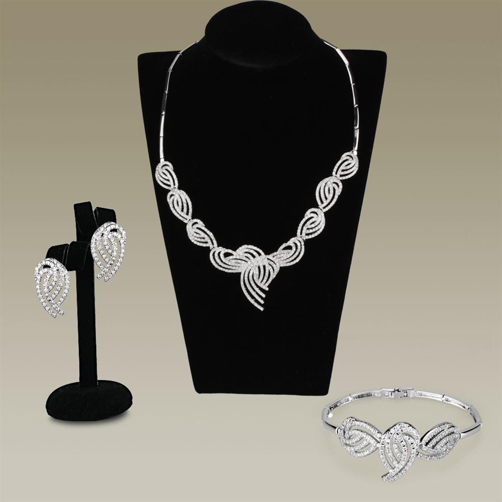 3W923 - Rhodium Brass Jewelry Sets with AAA Grade CZ  in Clear LuxuryLifeWay Online Store