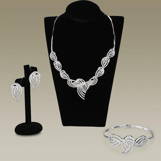 3W923 - Rhodium Brass Jewelry Sets with AAA Grade CZ  in Clear LuxuryLifeWay Online Store