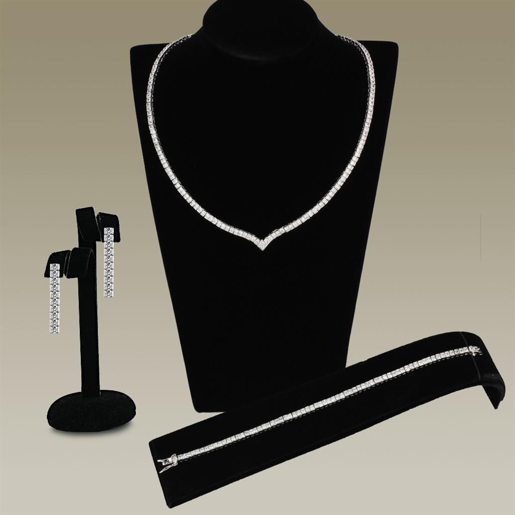 3W938 - Rhodium Brass Jewelry Sets with AAA Grade CZ  in Clear LuxuryLifeWay Online Store