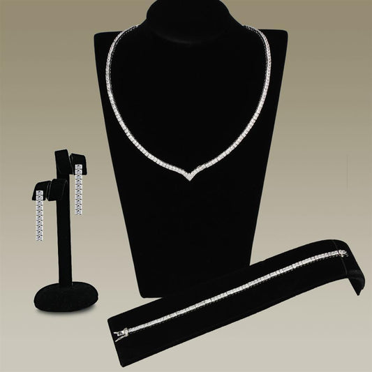 3W938 - Rhodium Brass Jewelry Sets with AAA Grade CZ  in Clear LuxuryLifeWay Online Store