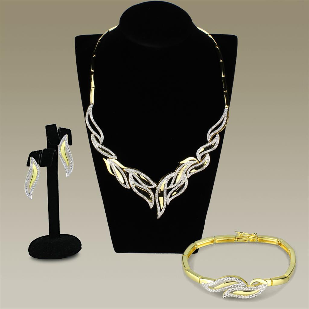 3W941 - Gold+Rhodium Brass Jewelry Sets with AAA Grade CZ  in Clear LuxuryLifeWay Online Store