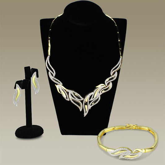 3W941 - Gold+Rhodium Brass Jewelry Sets with AAA Grade CZ  in Clear LuxuryLifeWay Online Store