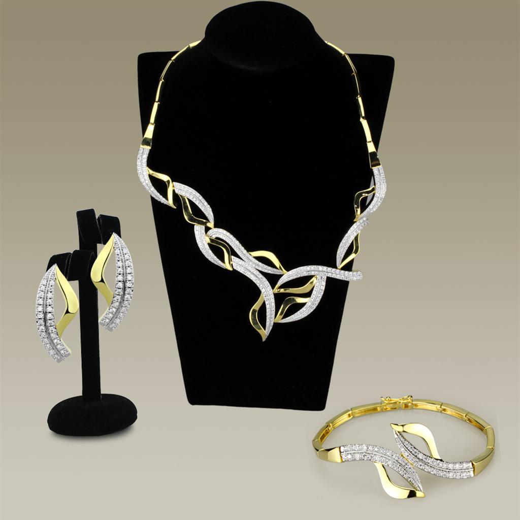 3W942 - Gold+Rhodium Brass Jewelry Sets with AAA Grade CZ  in Clear LuxuryLifeWay Online Store