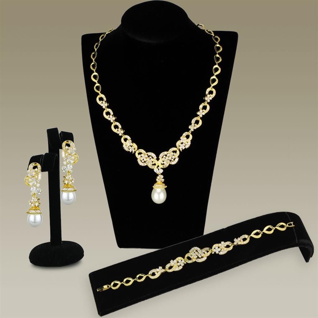3W945 - Gold Brass Jewelry Sets with AAA Grade CZ  in Clear LuxuryLifeWay Online Store