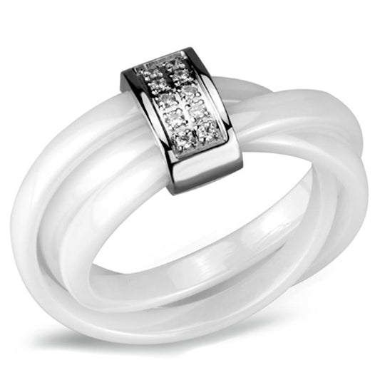 3W951 - High polished (no plating) Stainless Steel Ring with Ceramic  in White LuxuryLifeWay Online Store